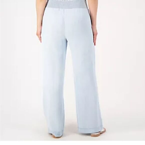 Side Stitch Los Angeles Smocked-Waist Wide-Leg Riviera Wash Light Blue size L - Picture 10 of 12